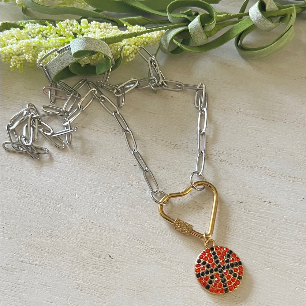 Handmade basketball necklace